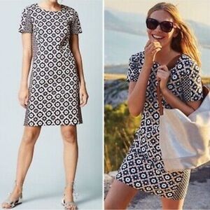 Boden Navy and White Geometric Dress, size 10L
